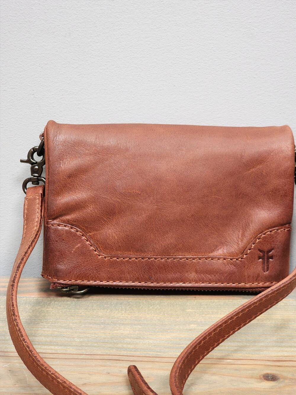 Frye Brown Leather Melissa Stadium Foldover Crossbody Bag